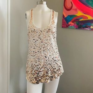 White Tank Top with Gold Sequins Dressy